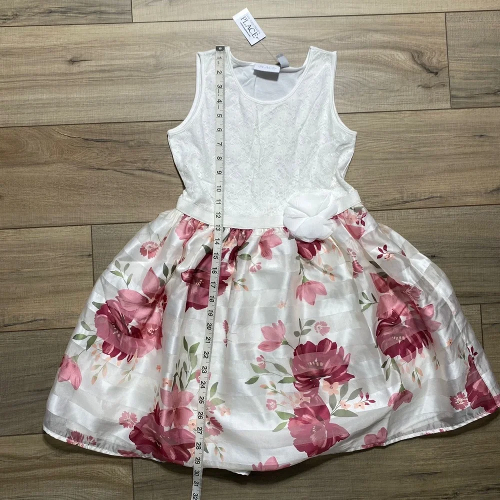 The Children’s Place Girls Lace & Floral‎ Knit To Woven Dress Large 10/12 White